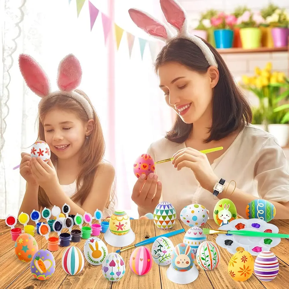 Education Toys Easter Party Decoration 24pcs DIY Painting Egg Handmade drawing graffiti egg kit for kids