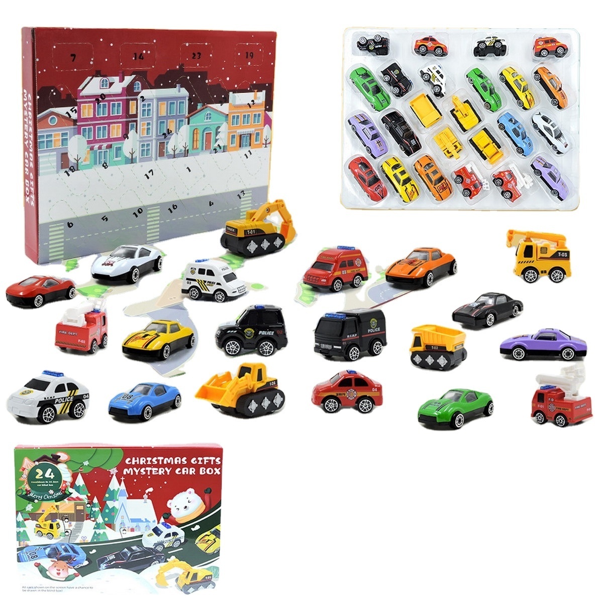 Christmas Day die cast mini car Toy Xmas Gift Blind Box 24 days advent Calendar for kids