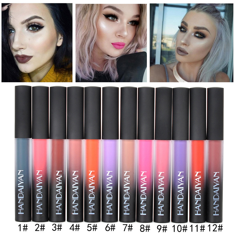 HANDAIYAN Matte Liquid Lipstick Lip Pen Purple Green 12Colors Long Lasting Lipgloss Lip Balm Lips Makeup Cosmetic Lipstick