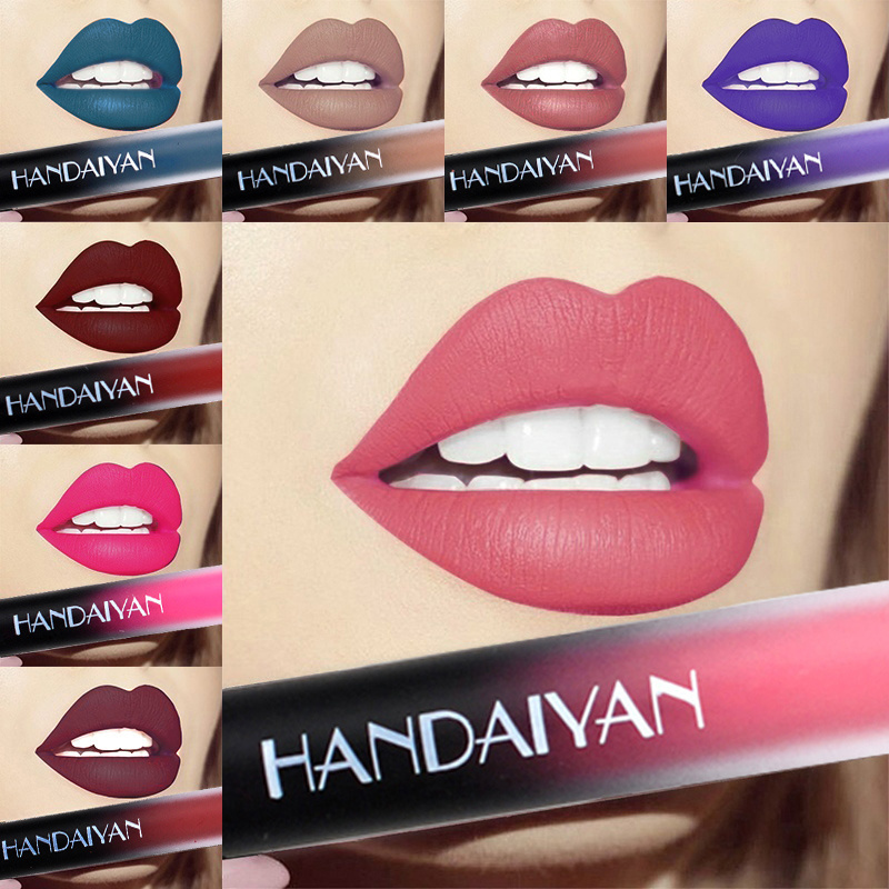 HANDAIYAN Matte Liquid Lipstick Lip Pen Purple Green 12Colors Long Lasting Lipgloss Lip Balm Lips Makeup Cosmetic Lipstick