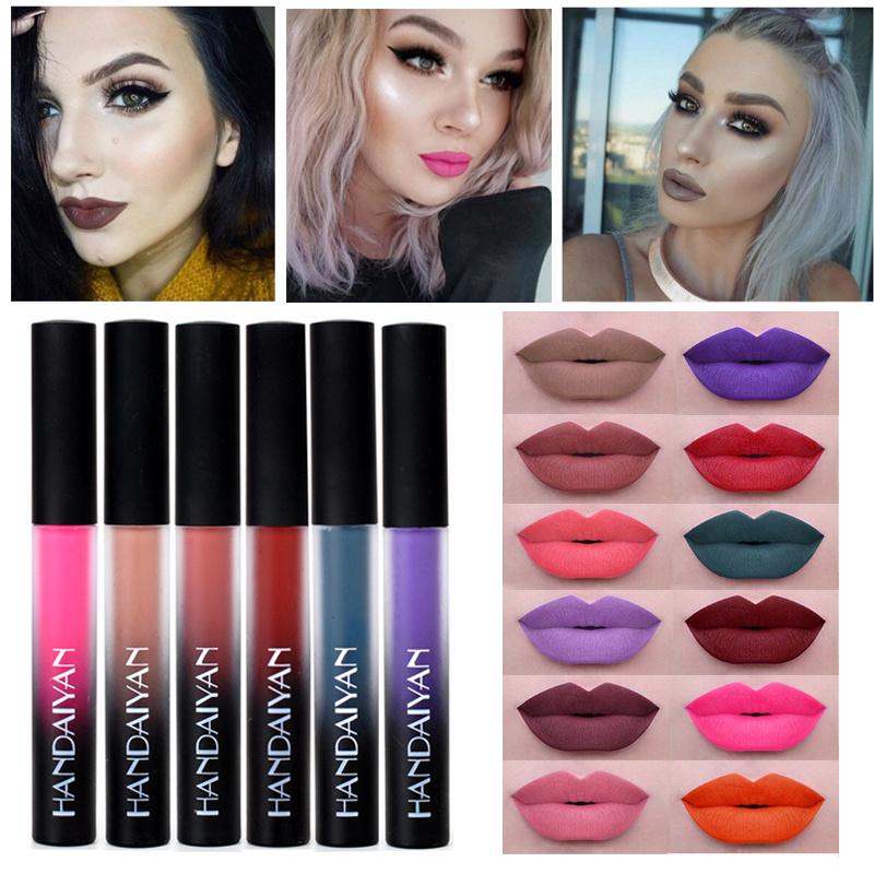 HANDAIYAN Matte Liquid Lipstick Lip Pen Purple Green 12Colors Long Lasting Lipgloss Lip Balm Lips Makeup Cosmetic Lipstick