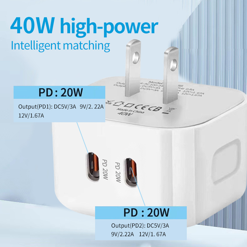 20W USBC PD Super Fast Charging Wall Charger Dual Usb Type-c 40w Power Charger Cell Phone Charger