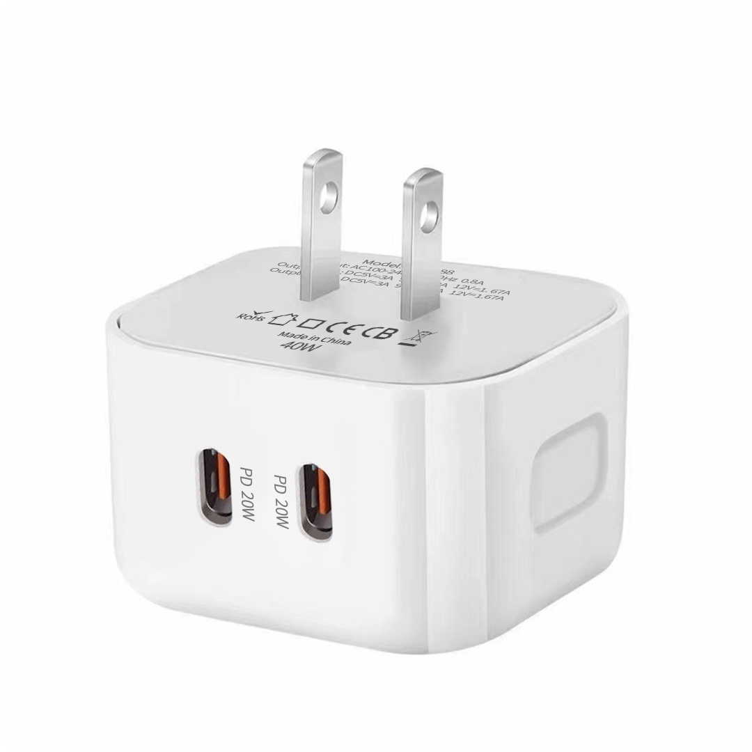 20W USBC PD Super Fast Charging Wall Charger Dual Usb Type-c 40w Power Charger Cell Phone Charger