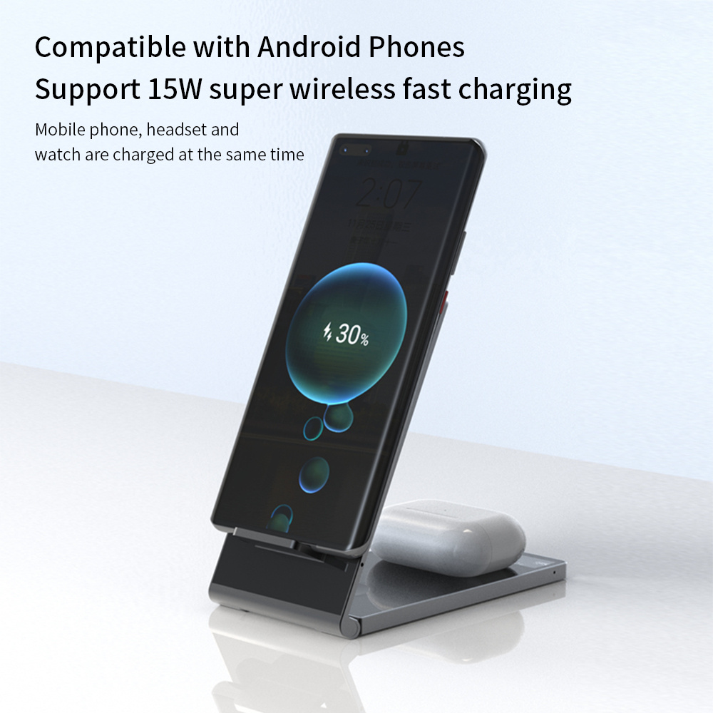 Custom Logo Dual 15W Folding Wireless Chargers Foldable Desk Fast Multifunction Smart Phone Magnetic 3 in 1 Wireless Charger