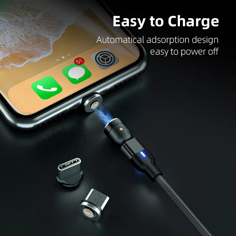 Durable Data 3 in 1 560 Degrees Free Rotation Fast USB Charging Cable Universal Multi Function Cell Phone Type C Charger Cord