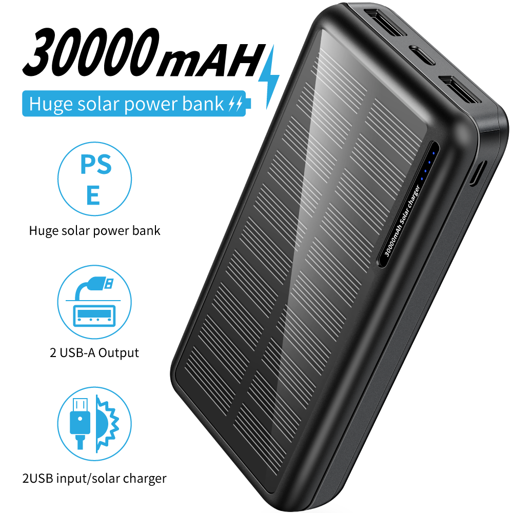 30000mah Rechargeable Battery Dual USB Portable Solor Power Bank Solar Charger High Capacity with Small Size Li-polymer Battery