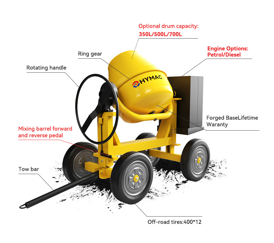 500 litre mini concrete mixer Diesel  Gasoline Powered manual rotating 1 yard concrete mixers cement mixer