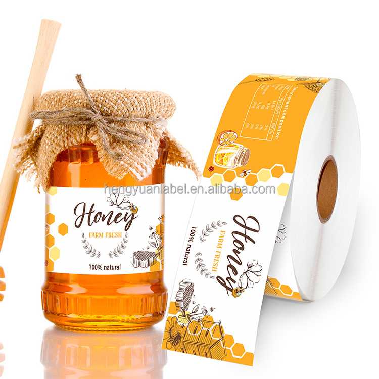 Custom Logo Sticker Thermal Transfer Label Lamination Printing Food Sticker Jam Honey Jar Bottle Label for Packaging