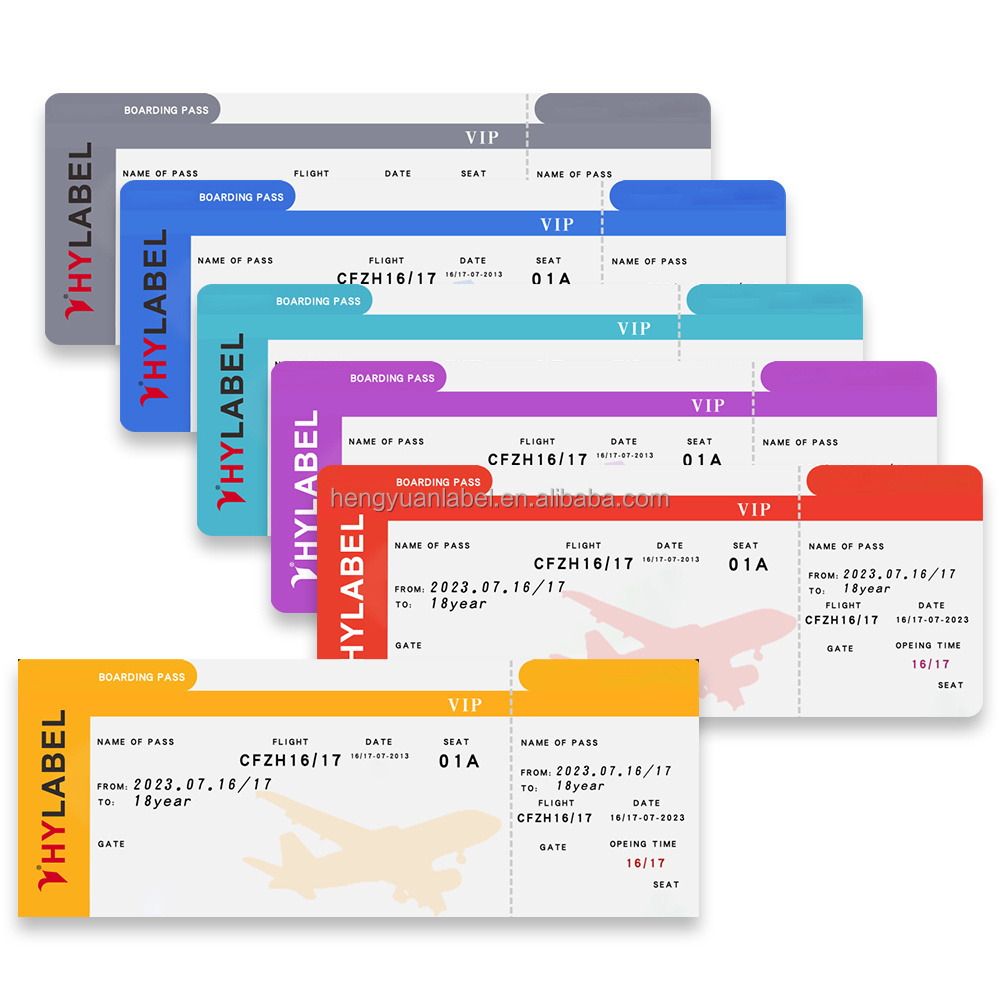 Airline Flight Ticket Custom Logo Design Direct Thermal Cardboard Paper Blank Airline Paper Boarding Pass Ticket