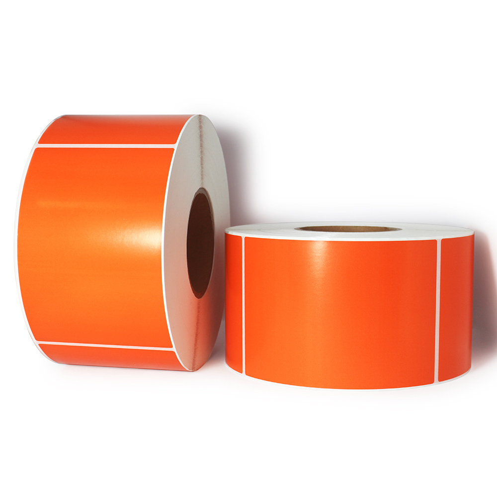 Custom Orange Color 4x6inch Label Semi Gloss Printed Thermal Transfer Shipping Waybill Sticker Label