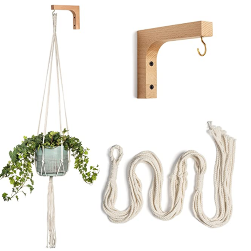 Simple Decorative Wall Hook Wooden bracket Wall Hook Flower Pot Holder Kit Macrame Plant Hanger with Mount