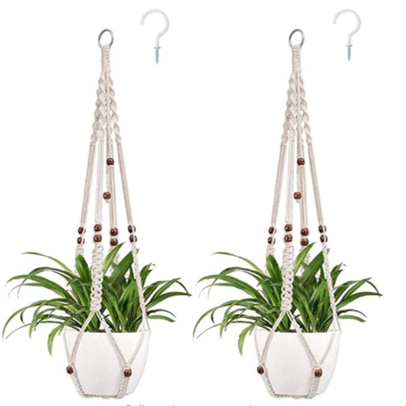 Macrame Plant Hanger Indoor Hanging Planter Basket Decorative Flower Pot Holder with Wood Beads