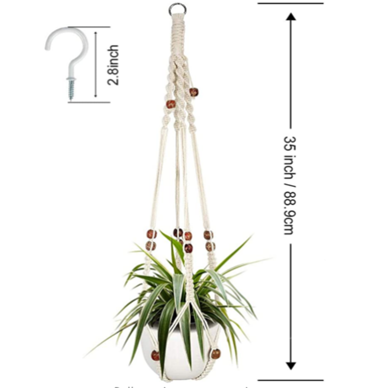 Macrame Plant Hanger Indoor Hanging Planter Basket Decorative Flower Pot Holder with Wood Beads