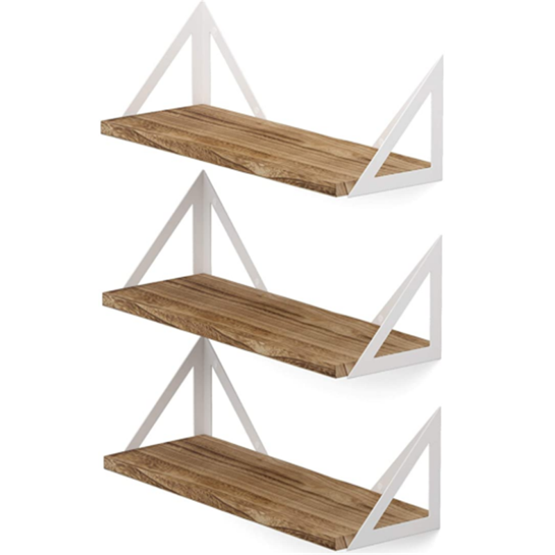 Wall Book Shelves for Living Room Decor Triangle Shelf Set of 3 Burned Wood Floating Shelves for Wall Storage