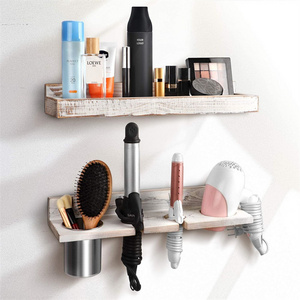 Set of 2 Layer Rustic Blow Dryer Holder  Storage Wooden Styling Accessories Tray Wall Mount Hair Tool Organizer