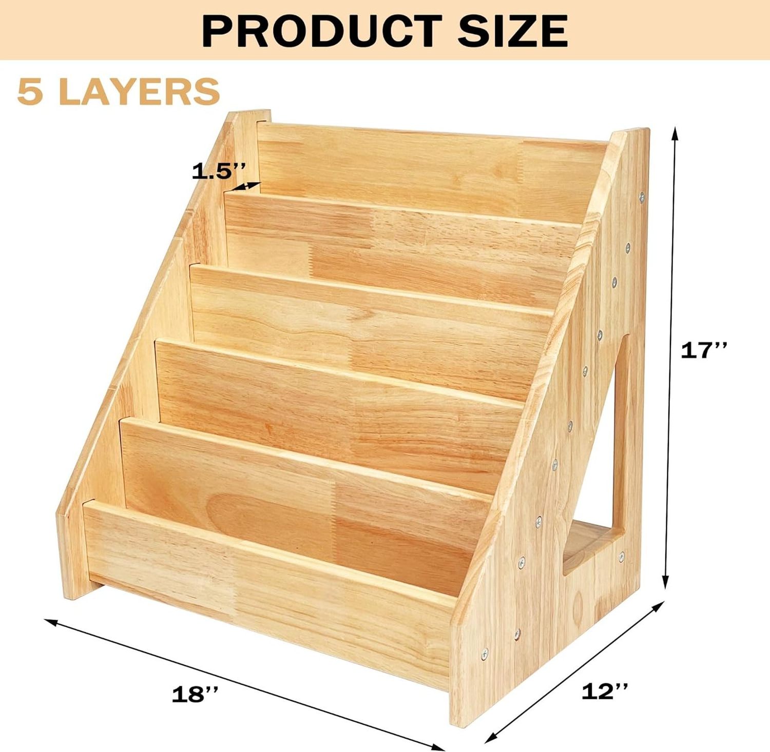 Bookshelf for Toddler Wooden Book Display Shelf for Toddler Bookcase Eco-Friendly, Sturdy & Safe for Children's Growth Bookshelf