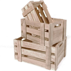 Decorative Farmhouse Wooden Storage Container Boxes Rustic Wood Nesting Crates with Handles Wooden Crate Box