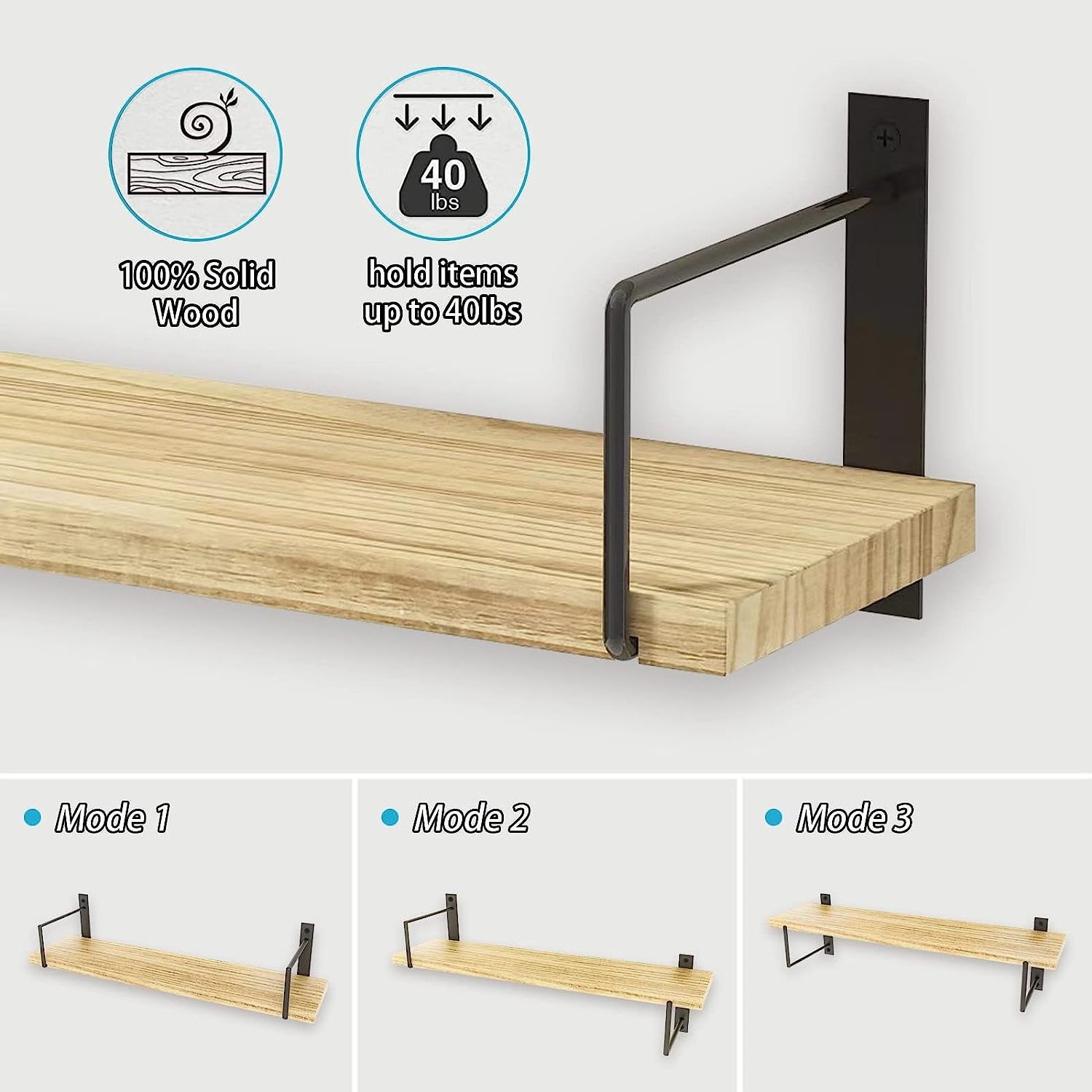 Metope adornment of solid wooden walls with metal stents 24 inches is easy to install wall three times Floating Shelf