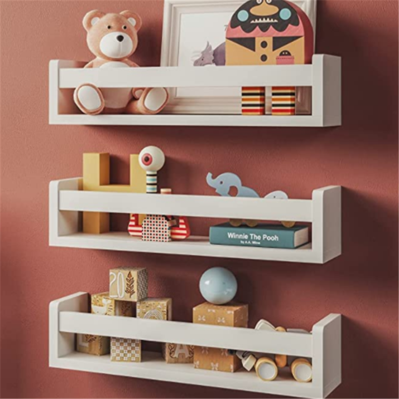 Set of 3 White Nursery Room Shelves Solid Wood Ideal for Books Toys and Decor Classic White Wooden Book Wall Shelf