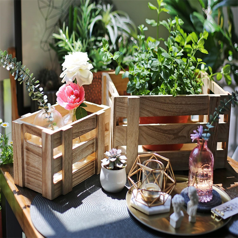 Decorative Farmhouse Wooden Storage Container Boxes Rustic Wood Nesting Crates with Handles Wooden Crate Box