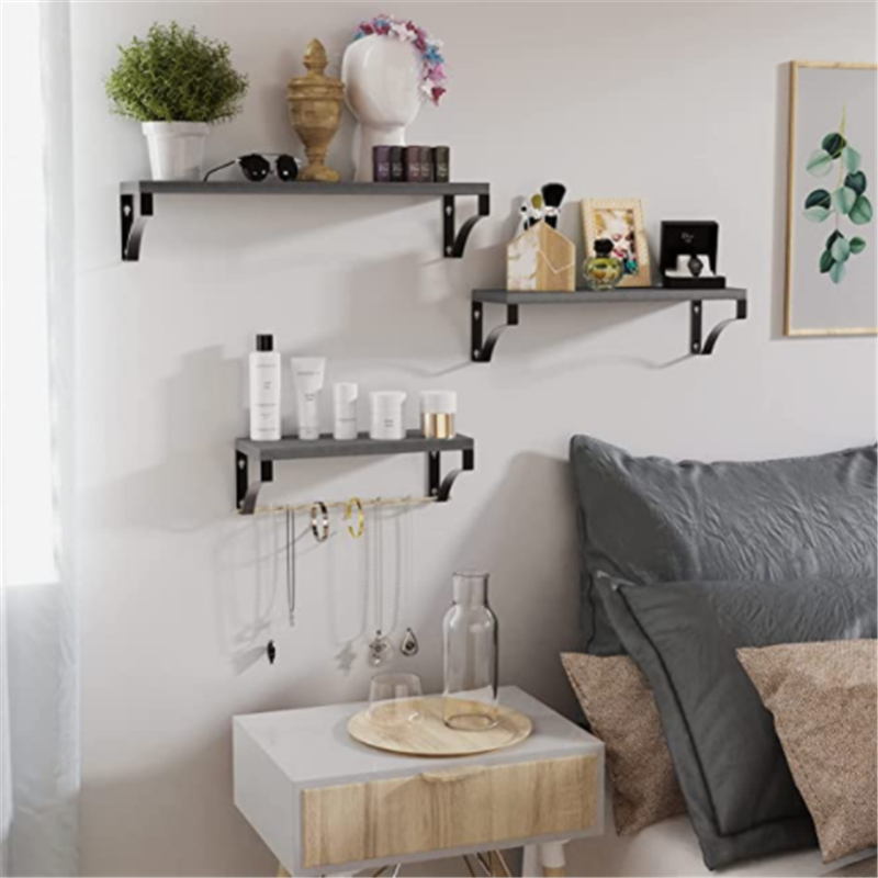 Wooden Floating Shelves Wall Mounted Set of 3  Rustic Wood Wall Shelves for Bedroom Bathroom Living Room