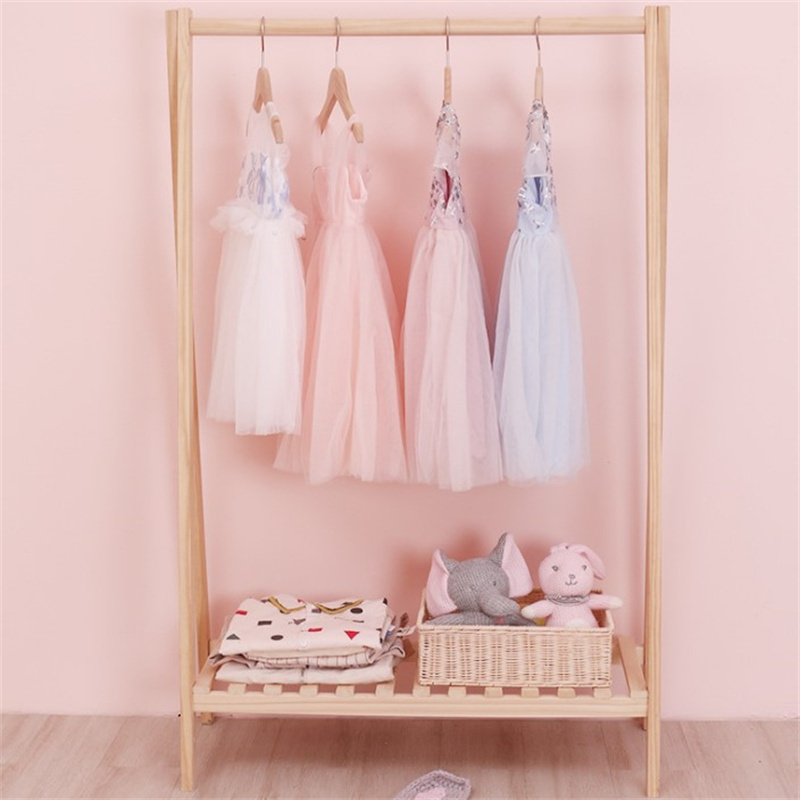 Floor coat rack Solid wood household simple indoor solid wood children's clothes rack