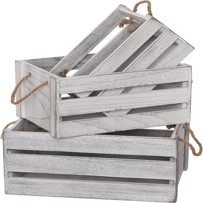 Decorative Farmhouse Wooden Storage Container Boxes Rustic Wood Nesting Crates with Handles Wooden Crate Box