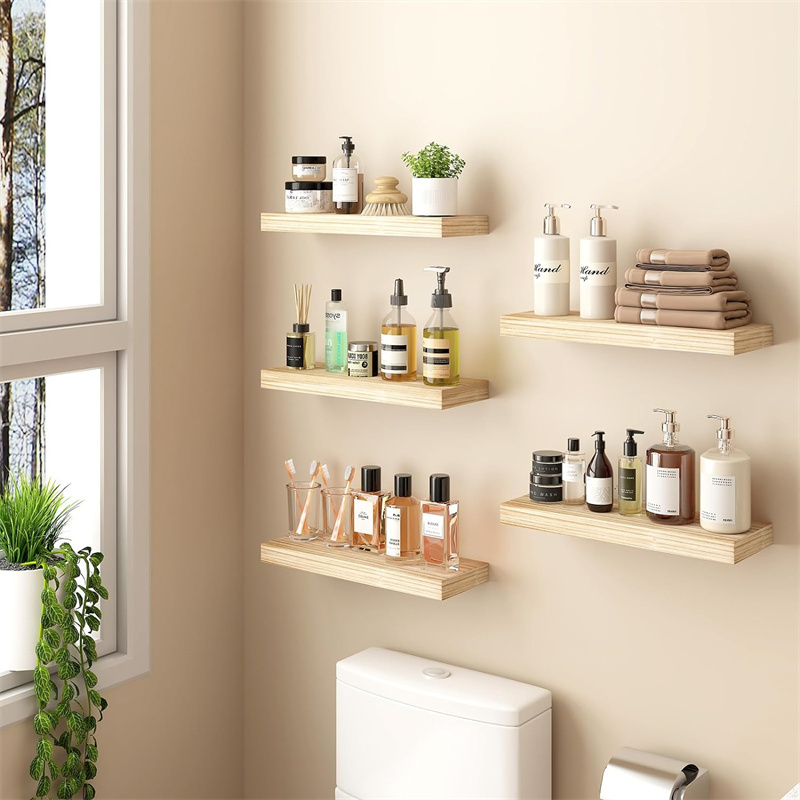 Wall Shelves, Floating Shelves for Wall Set of 3 Wall Mounted Wood Shelves for Bedroom Laundry Living Room