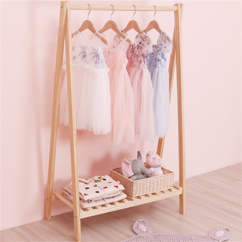 Floor coat rack Solid wood household simple indoor solid wood children's clothes rack