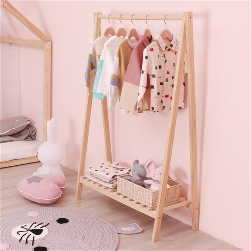 Floor coat rack Solid wood household simple indoor solid wood children's clothes rack