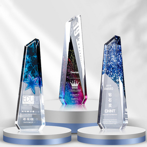 Manufacturer Custom Logo Color Printing Award Honor Customize Trophies Glass Factory Wholesale Blank Crystal Glass K9 Trophy