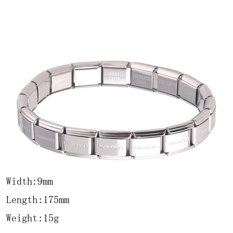 Wholesale Free Artwork Design Custom Logo 316L Stainless Steel High Polished 18pcs Links Italian Charm Bracelet