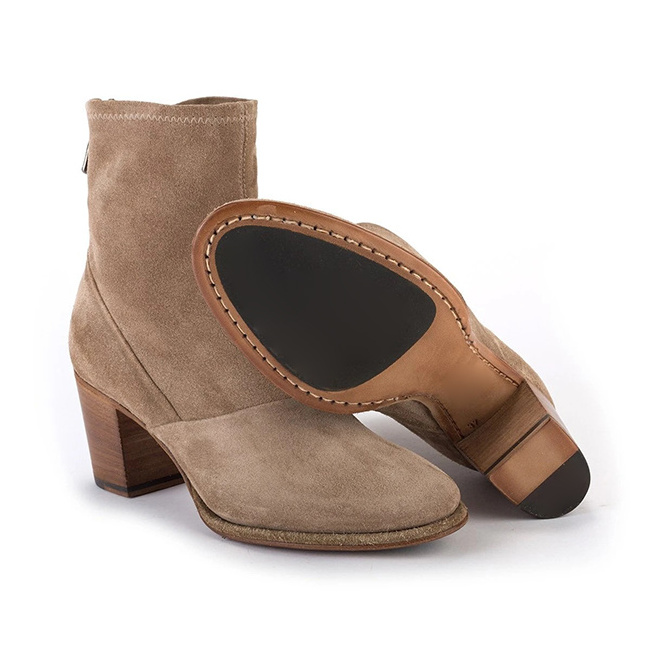 Factory Classical Design Custom Logo Zipper Up  Brown Cow Suede Leather Women Ankle Boots