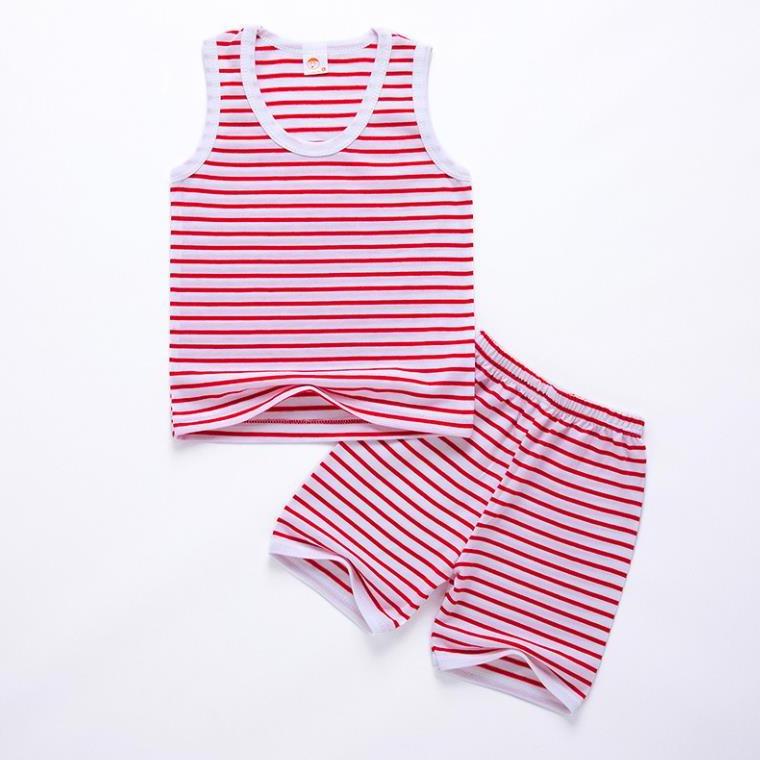 Summer Baby Boy Girls Clothes Two Piece Vest Short Sets Striated Kids Cotton Cute 2 Pcs Kids Suits