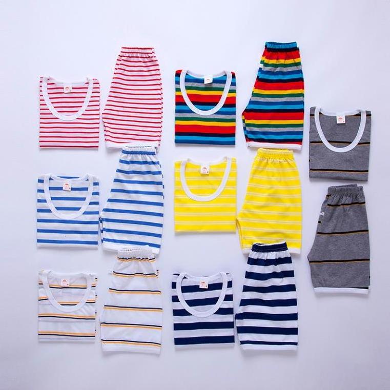 Summer Baby Boy Girls Clothes Two Piece Vest Short Sets Striated Kids Cotton Cute 2 Pcs Kids Suits