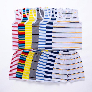 Summer Baby Boy Girls Clothes Two Piece Vest Short Sets Striated Kids Cotton Cute 2 Pcs Kids Suits