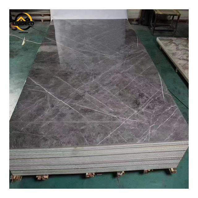 Modern Style PVC Board + Hot Stamp Foil + Uv-coating + PE Protection Waterproof Marble Design Wall Decor PVC Sheet Mouldings 95%