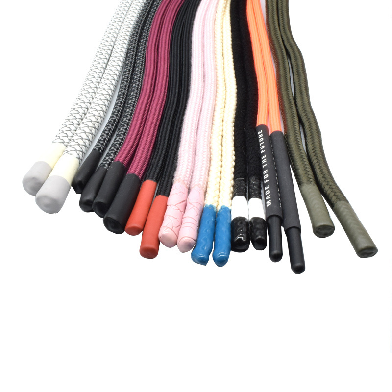 Plastic Rubber Metallic Tips dip end Drawstring Round Flat Draw Cord Shoe Laces Custom