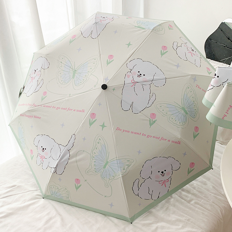 automatic 3 folding windproof sunny and rainy adult umbrella customize LOGO lovely puppy little dog parasol umbrella