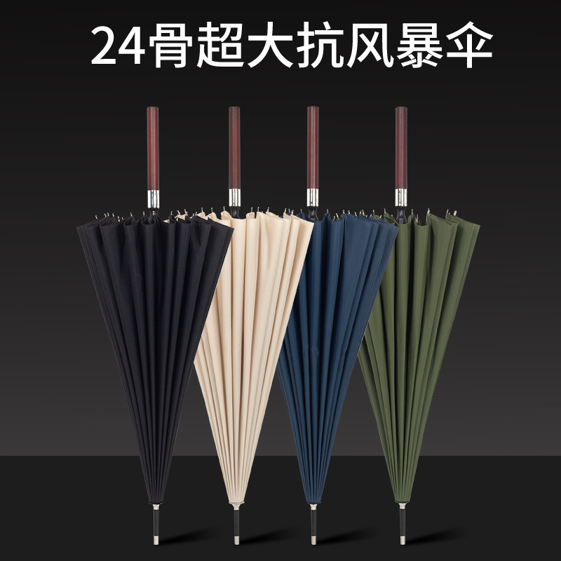 2024 new arrival Wooden Handle Golf Umbrella Windproof UV Protection Classic Umbrellas, Auto Open  Hook Handle