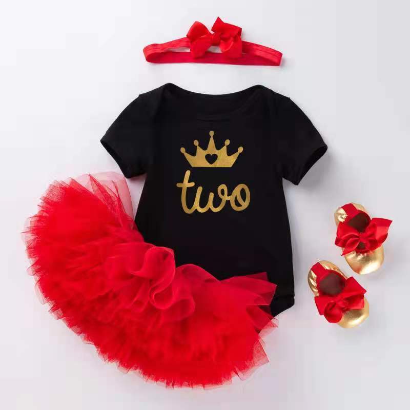 Baby Girl Dresses Summer First 1st Birthday Cake Smash Outfits Clothes 4pc Sets Romper Tutu Skirt Headband Toddler Dresses Girls