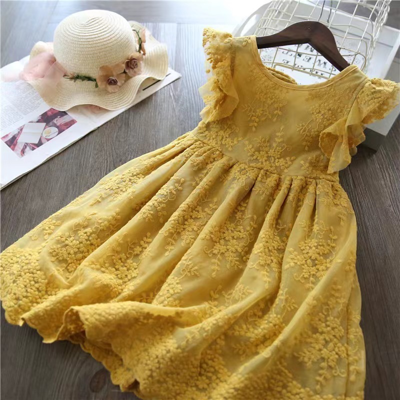 Kids Girls' Summer Korean Dress for Girl 2-10 Year Christening Lace Tulle Smock Twirl Dress Girl Infant Party Cake Smash Outfit