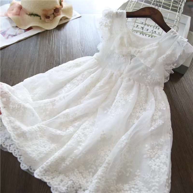 Kids Girls' Summer Korean Dress for Girl 2-10 Year Christening Lace Tulle Smock Twirl Dress Girl Infant Party Cake Smash Outfit