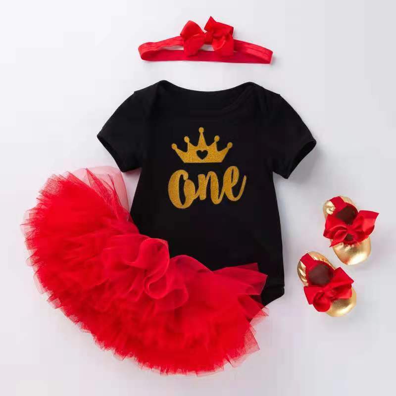 Baby Girl Dresses Summer First 1st Birthday Cake Smash Outfits Clothes 4pc Sets Romper Tutu Skirt Headband Toddler Dresses Girls