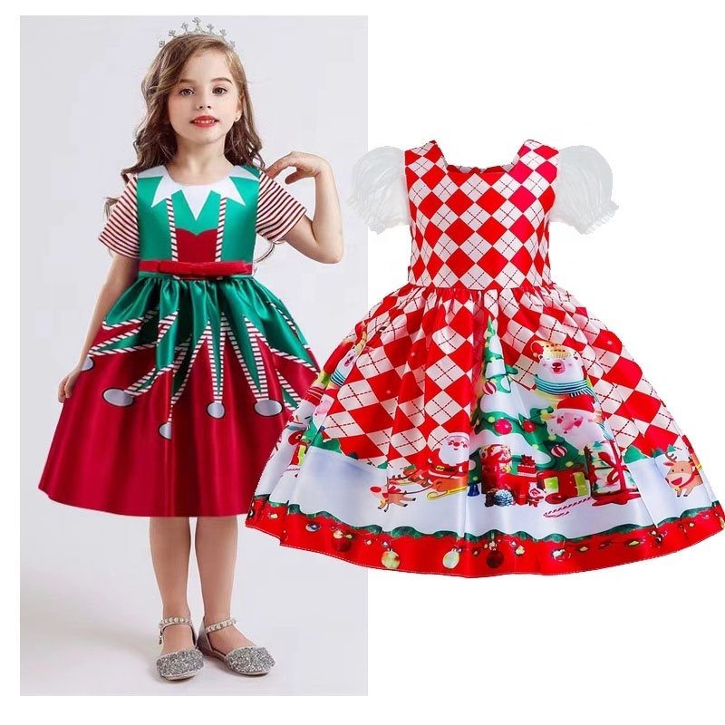 New Year Girl Christmas Dress Baby Winter Snowman Holiday Children Clothing Party Kids Santa Claus Costume Gift 4-9 years old