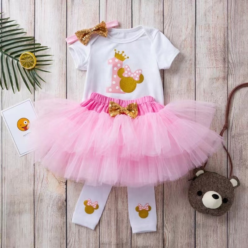 Hot 0-2 years Baby Girl One Year Birthday Cloth Gift Infant Cake Tutu Dress Baby Birthday for Party Baby 1 year Old Party Dress