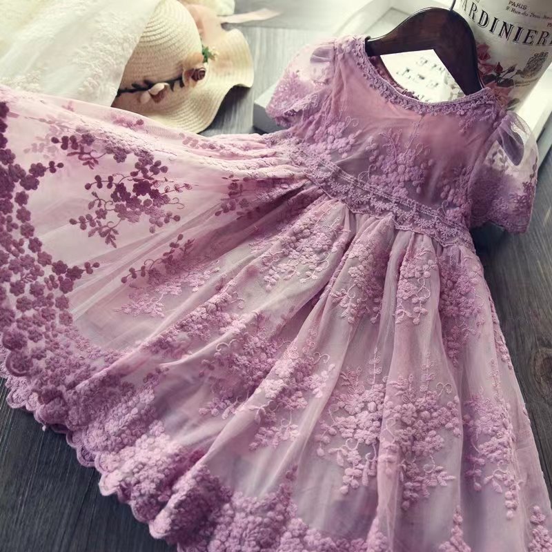 Kids Girls' Summer Korean Dress for Girl 2-10 Year Christening Lace Tulle Smock Twirl Dress Girl Infant Party Cake Smash Outfit