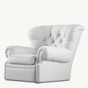 American Style Comfort Luxury Leisure French Contemporary Churchill Swivel Chair with Nailhead Chesterfield SIngle Sofa