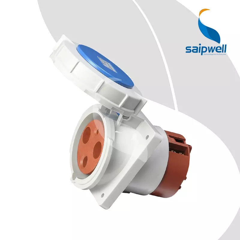 SAIPWELL Factory Outlet IP67 CE European Standard Panel Mounted Angle Socket 400V 16A Industrial Socket