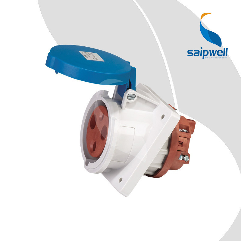 SAIPWELL Factory Outlet IP67 CE European Standard Panel Mounted Angle Socket 400V 16A Industrial Socket